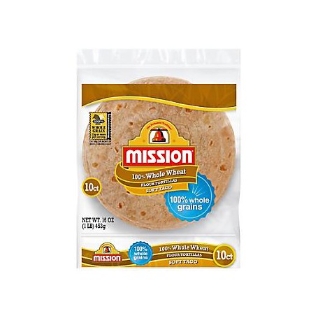 MISSION FLOUR SOFT TACO WHOLE WHEAT 8" 10CT